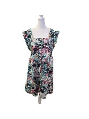Beachlunchlounge Linen Blend Tropical Print Ruffle Sleeve Dress Size Large